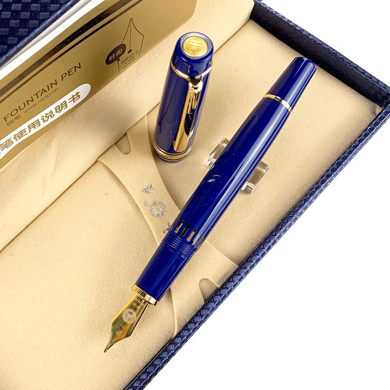 Asvine Yongsheng 629 Blue Resin Piston Fountain Pen 14K злато широко нибл калиграфија за пишување пенкало J008