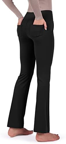 Ододос директно нозе јога панталони за жени со џебови со високи теретани за вежбање со високи половини