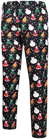 WOCACHI 2PCS Божиќни костуми за мажи, Божиќ Дедо Мраз снежен човек печати единечен дојка панталони панталони панталони поставува доцна