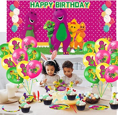 Барни И Пријатели Партија Материјали Плочи Фаворизира Украси Позадина Декор Балони Банер Роденденска Торта Топер