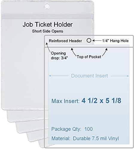 4 1/2 х 5 1/8 Држач За Билети За Работа/Продавница Винил Пластичен Ракав, Сет од 250, Краток Страничен Отвор, Издржлив 7,5