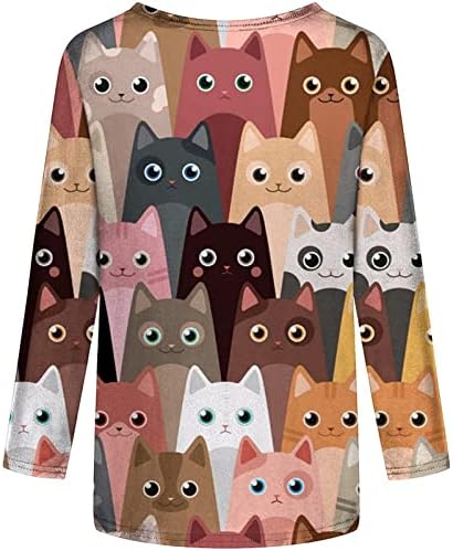 Женска маица летна женска екипа врата симпатична мачка печатена фит маици врвни обични меки удобни кошули од туника