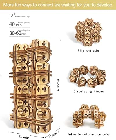 3Д дрвени загатки за играчки за возрасни за возрасни за возрасни магични бесконечни коцка облик на кутија за менување на кутии,