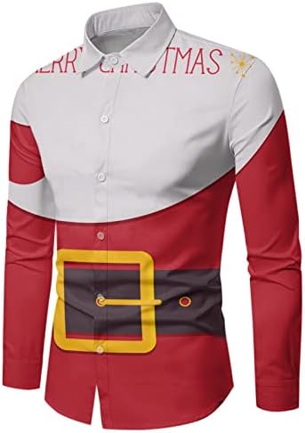 ZDDO Божиќно копче надолу кошули за мажи плус големина со долга ракав фустан кошула Божиќ Дедо Мраз Клаус костуми Дизајнерски кошули