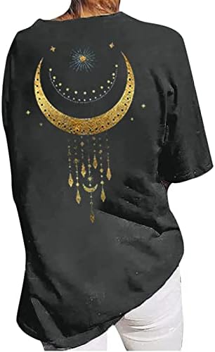 Женски графички принт преголема маица тркалезна вратот капка рамо на долги линии за кратки ракави маички врвови