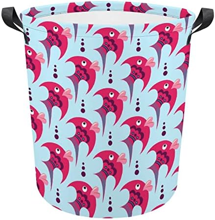 Розова цртана риба риба, преклопена корпа за перење, водоотпорна торба за складирање на корпи со рачка 16,5 x 16,5 x 17