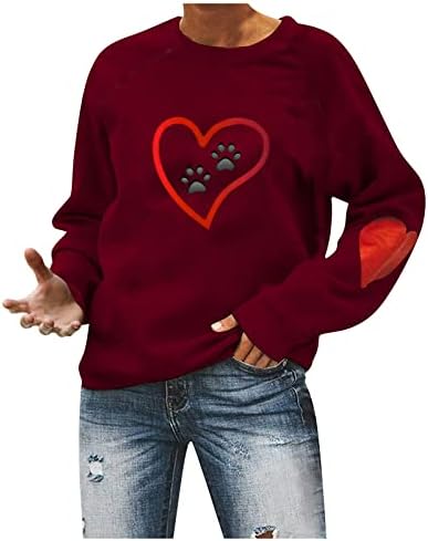 Среќни кошули за Денот на вineубените околу врвовите на вратот со долги ракави џемпери сакаат срцеви графички џемпери за двојки кошули