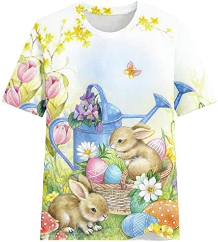 Emенски зајак печатена симпатична маица Велигденски случајни кратки ракави екипаж лабави врвови каваи 3Д графички маички за тинејџери