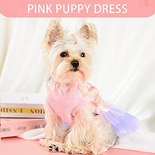 Кучен фустан розово цвеќе кучиња фустани за јорки облека за кучиња девојки симпатична кучиња облека облека за кучиња девојки роденденски