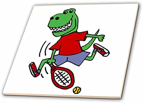 3дроза Смешни Симпатична Зелена Т-рекс Диносаурус Играње Тенис Спортски Цртан Филм-Плочки