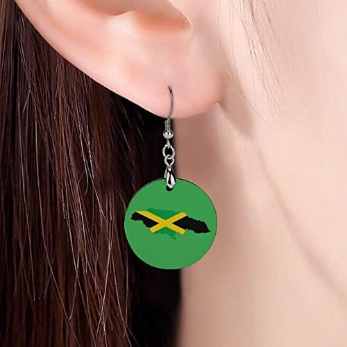 Мапа на знамето на Јамајка Дрвени обетки околу приврзоци за висини куки за уши накит за жени