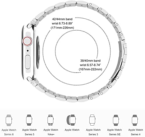 Елимксинг компатибилен со Apple Watch Band 38mm 40mm 41mm 42mm 44mm 45mm, тенок каиш за замена на метал од не'рѓосувачки челик за IWATCH Серија 7/6/5/4/3/2/1/SE мажи жени