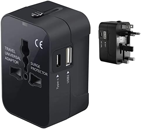 Travel USB Plus Меѓународен адаптер за електрична енергија компатибилен со Blu Life One M за светска моќ за 3 уреди USB Typec, USB-A за