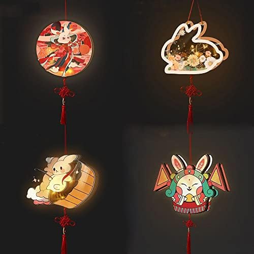 Хучу Средината На Есента Фестивал Фенер Кинески Традиционален Фенер Пренослив Цртан Филм Антички Зајак Цвет Фенер