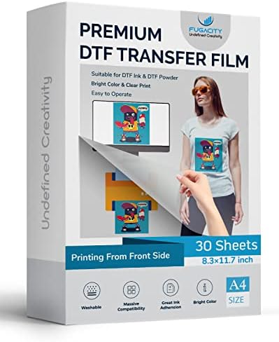 Fugacity DTF трансфер филм 40 листови + бел прав 300g се-во-еден комплет за DTF DTG Inkjet печатач-10,58 мл Бела дигитална топла