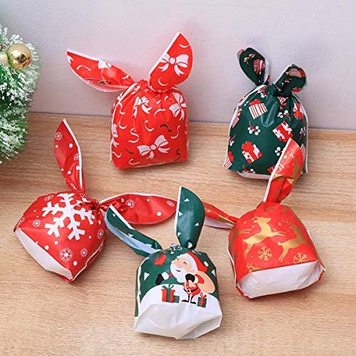 Чанти за бонбони за божици, торби за подароци од 50 парчиња зајаче, Божиќни третирани торби за снегулка Нугат торби за колачиња за Божиќ 2021