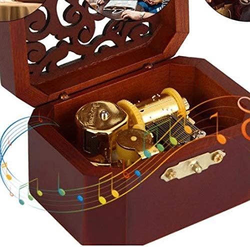 Zhyh дрво резба едноставна ретро стил музичка кутија часовна шуплива музичка кутија дома декорација