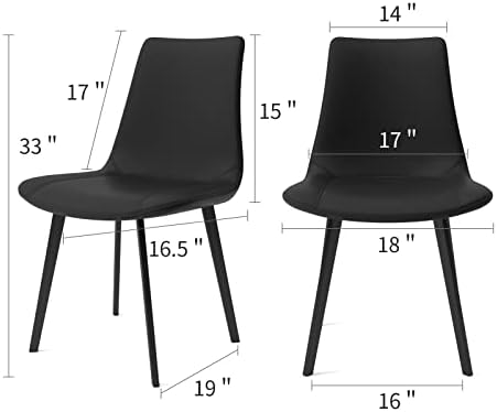 Берилук Трпезариски Столчиња Со Метални Нозе, Кујнски Столови Од Вештачка Кожа, Модерни Столчиња За Јадење Од Средината на Векот Комплет од 4(Црни)