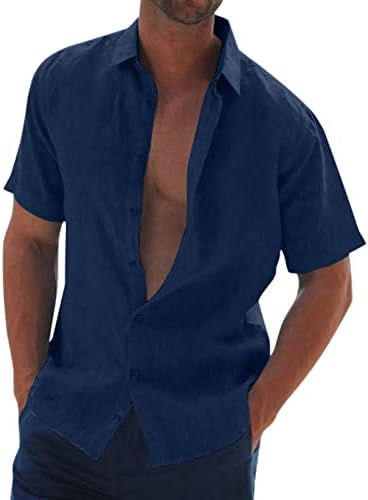 Копче за постелнина XXBR памук надолу со кошули за мажи со краток ракав од јака од врвови на врвови лето лабава вклопена обична кошула