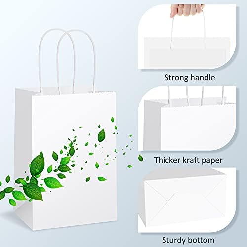 Торби за подароци Ucgou 8x4.25x10,5 инчи бела хартиена торби со рачки 25 парчиња kraft хартии за подароци за забави за забави