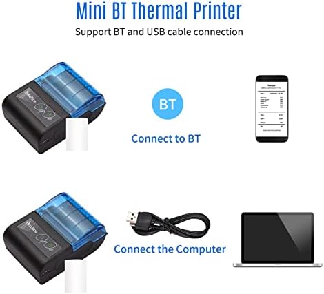 Термички печатач на Leepesx, мини преносен термички печатач 2 инчи безжичен USB приемот на билет за печатач со 58мм печатење хартија