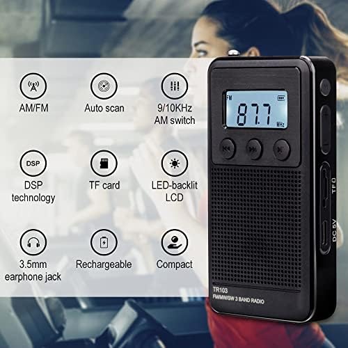 CXDTBH TR103 POCKET PORCOW MINI RADIO FM/MW/SW Дигитално подесување радио 9/10kHz MP3 Music Player со полнење