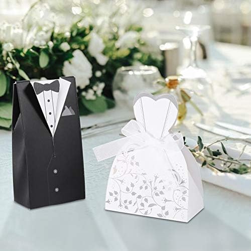 X-Go свадба картонски кутии за бонбони, 100 парчиња романтична невеста невеста декоративна шеќер кутија Елегантна свадбена забава за свадбени