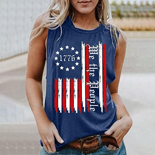 Ние луѓето американски резервоар за знаме на врвот на жените 4 -ти јули кошули без ракави во САД Графички патриотски маички