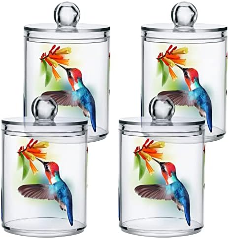 Yyzzh Flying Hummingbird Pipping Clower Tropical Floral 4 Pack QTIP држач за држач за памук за памучни пречки на топката од памук FLOSS