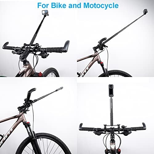 Pellking моторцикл велосипед двојно рачка за рачка +114cm селфи стап со 1/4 ”завртка за велосипедски мотоцикл за проследување снимање за