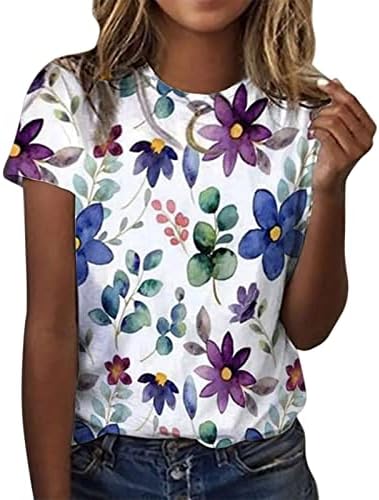 Кошули со краток ракав за жени маица лето кратки ракави симпатични графички лабави маички врвови се протегаат кошули жени