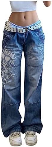 Cokuera Baggy фармерки за жени со високи половини случајни лабави цврсти/печатени панталони елегантен роман со широки фармерки за нозе за дама