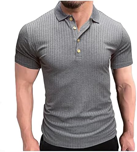 Копче за кошула за машки пол, Хенли кошули со кратки ракави за истегнување на мускулна маица лето случајна тенок фит ребрести тренинзи врвови