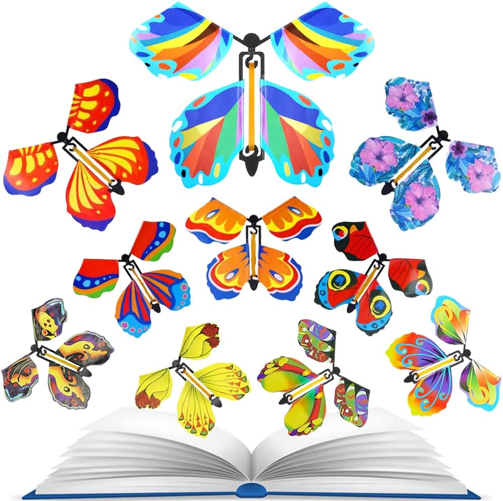 CCMioco Magic Flying Butterfly, експлозија кутија летачка самовила, Flutter Flyers пеперутки, играчки за летање со бајки, обележувачи и картичка