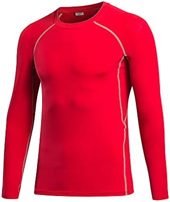Кошула за термичка компресија Badhub за мажи, зимски топол долга ракав долна облека врвен спорт тенок цврст фитнес основен слој
