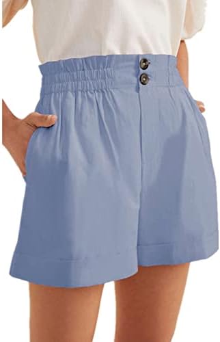 Fireero шорцеви за жени летни високи половини Еластични копчиња Цврсти лесни буги џеб салон Бермуда широки шорцеви за нозе