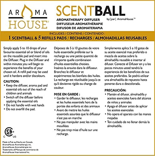 Aromahouse Scentball-приклучок во дифузер со 5 влошки за полнење и дополнителни 10 влошки за полнење