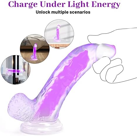 Jelly Dildo Luminous G-Spot Dildo, животен пенис со силна чаша за вшмукување за жени и мажи и геј, реално дилдо за вагинална и анална стимулација,