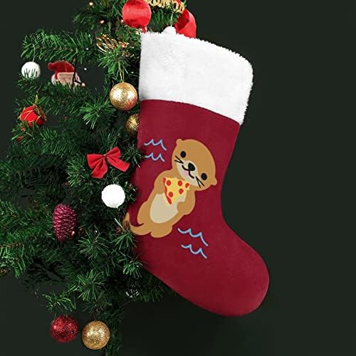 Смешен Отер со пица Божиќни чорапи со порибување со кадифен камин што виси за декор за домашно дрво
