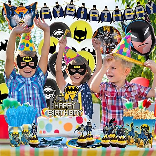 Суперхерој роденден набавки украси за момчиња и девојчиња со знаменца садови балони тематски маски за момчиња и девојчиња роденден