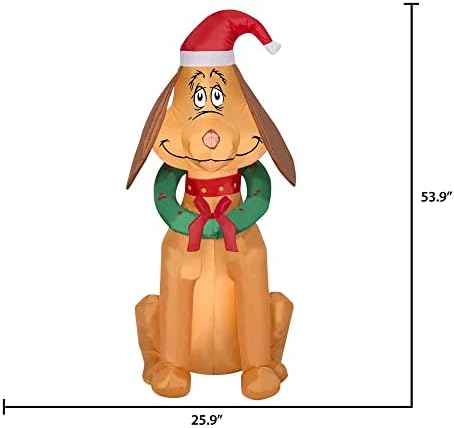Gemmy 4,5 'висок надувување Макс кучето облечена во санта капа со зелен Божиќен венец затворен/Надворешен декорација