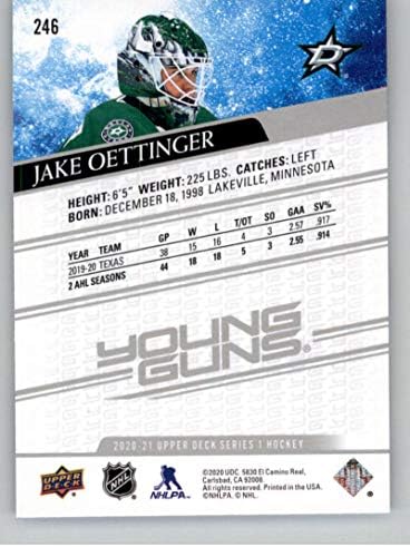 2020-21 Горна палуба 246 akeејк Отингер РЦ дебитант Млади пиштоли СП Кратко печатење Далас starsвезди NHL хокеј за тргување со картички