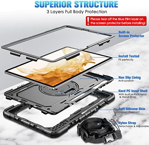 CaseBot ShockProof Case за Samsung Galaxy Tab S8 Plus 2022/S7 FE 2021/S7 Plus 2020 1220 12,4 инчи со заштитник на екранот, 360 ° ротирачки клокаторски
