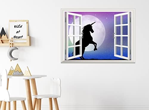 Еднорог деца wallидни декорации 3Д лажни прозорец wallид налепница расадник месечина девојка соба кора и стап по постер мурал позадина