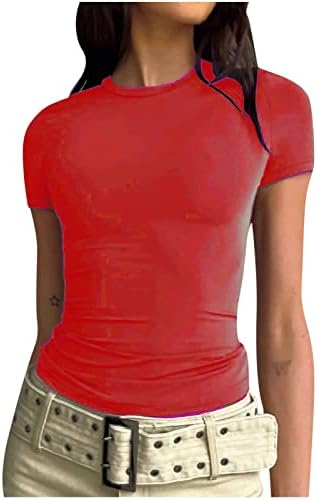 Chartsенски цврста основна маичка за летни тркала, маица со кратки ракави со кратки ракави, тенок маица туничен пуловер, вградени