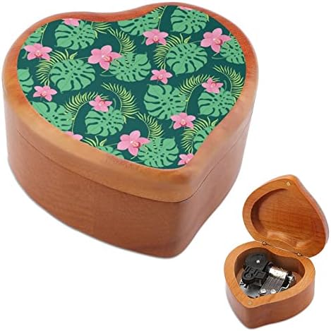 Тропска дланка хибискус срцева кутија дрвени музички кутии најдобар подарок за годишнината Божиќ роденден