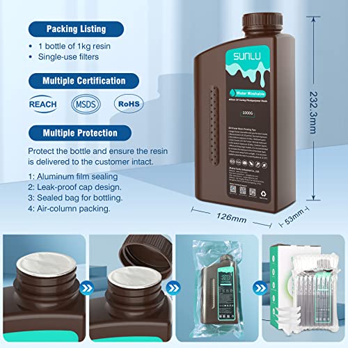 Сонд вода за миење на вода 3D смола, 1 кг брза лекување 3Д смола за 2K 4K 8K LCD DLP SLA смола 3Д печатачи, 395-405NM UV Cuing 3D печатење фотополимер