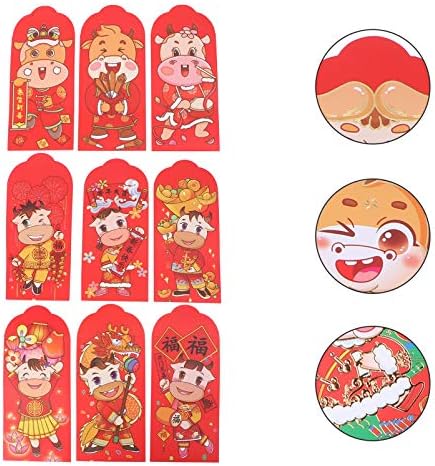 АБУФАН 18 парчиња Новогодишни Црвени Пликови Пликови Со Картички Хонг Бао 2021 Црвени Џебови За Среќни Пари Пликови Со Честитки Торби
