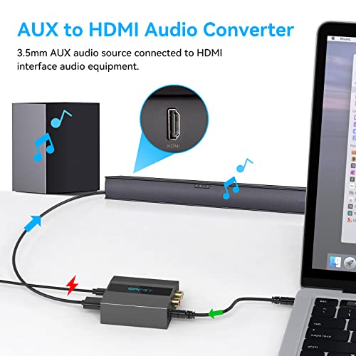 Aux to HDMI Audio Converter Stereo Audio Inution hdmi Audio Out Analog to Digital Audio Adapter RCA на HDMI за CD -проектор за звучна лента