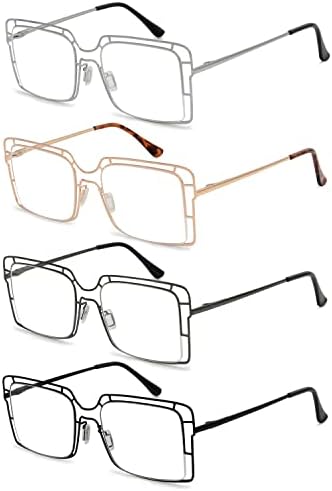 Очила за читање со очи со 4 пакувања Тенка метална шуплива рамка жени мажи читатели